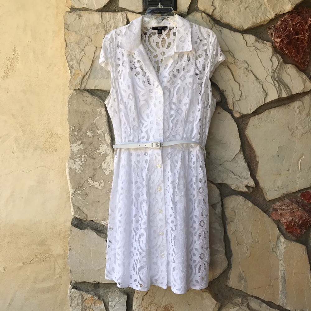 White lace dress with belt (size 18)